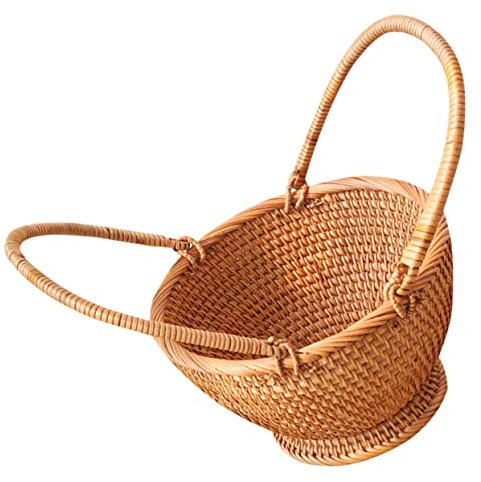 MUSISALY Geflochtener Rattan-korb Mit Griffen Für Outdoor-aufbewahrung Picknickkorb Für Snacks Und Getränke Handgewebter Korb Für Lebensmittel Und Blumen