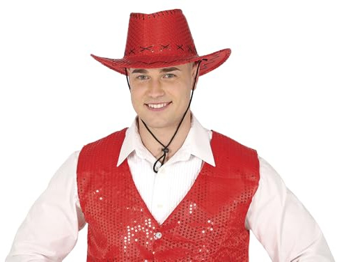 FIESTAS GUIRCA | Cowboyhut mit Pailletten (Einheitsgröße) - Kostümzubehör für Cowboy-Partys und Junggesellenabschiede - Ideal für Erwachsene Unisex - Rot