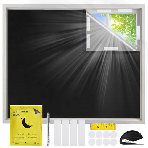 LYLIDIA Fenster Verdunkelung 100x145cm 420D Oxford Verdunklungsfolie für Fenster mit Klett & Magnet Ohne Bohren, Fenster Abdunkeln Innen Sonnenschutz Hitzeschutz, Verdunklungsstoff für Dachfenster