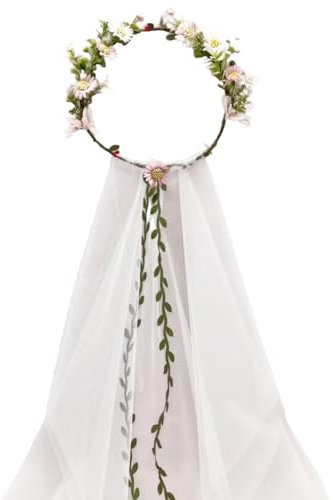 Whakano Boho Girlande Schleier Braut Damen,Lang Schleier,Kommunion Stirnband,Hochzeitskleid,Kopfschmuck,Kleid Accessoires Schleier für Bräute,für JGA Junggesellinnenabschied Hochzeit Hen Party,Rosa