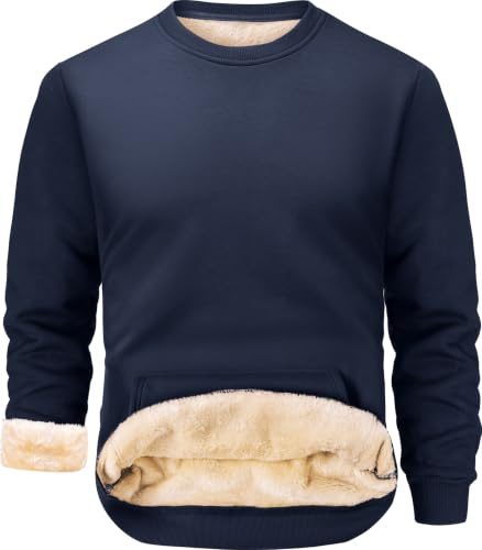 Peakwell Uomo Felpe Foderate Caldo Maglione Invernale Pullover Sweatshirt Termico in Pile con Tasca, Blu Marino, L