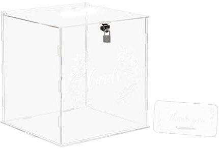 Euakee Acryl Kartenbox mit Schloss Geschenk, Große Kartenbox für Hochzeit Briefkasten Umschlag Box, Acryl Geschenkkarte Box Spardose für Party Geburtstag Empfang