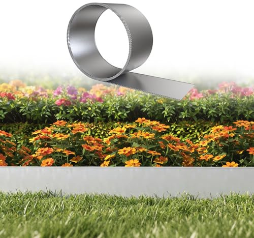 UISEBRT 20M Rasenkanten Metall verzinkt, 15cm hoch – Flexible Beeteinfassung, Mähkante oder Baumring, mit Zahnung & Falz, Ideal für Gartenbegrenzungen, Langlebig und Einfach zu Montieren,Silber