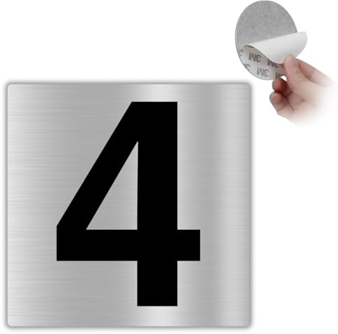 LEIASA | Numéro Autocollant Maison - 10x10 cm - Aluminium - N° 4 - Numéro Appartement Hôtel - Numérotation Portes - Intérieur et Extérieur - Numéro de Porte - Numéro 4 (Numéro 4)