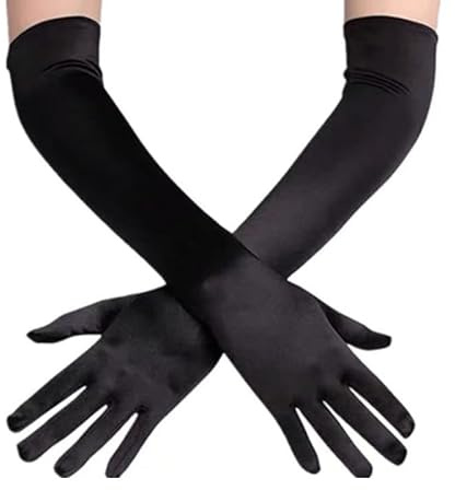 Ycnpeatt Elegant Black Long Gloves Women’s - Stretchy Spandex Elbow-Length (53cm) Vintage Gloves for Bridal, Evening, Wedding, Halloween & Formal Events