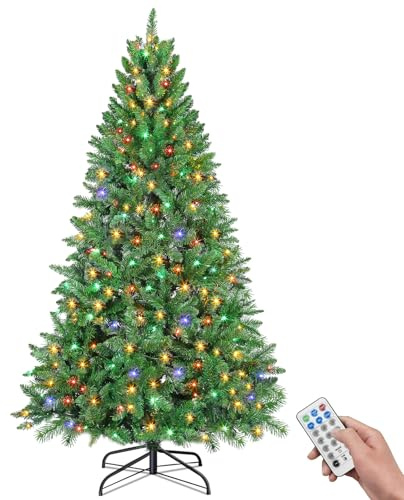 Rollingsurfer 180CM Árbol De Navidad Artificial con Luces, Premium Pino con Bisagras, 300 Luces LED Multicolor, 1000 Punta De Ramas, Base Metálica, 11 Modos De Iluminación
