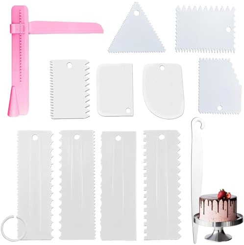 12 Stück Cake Scraper Set, Teigschaber Tortenspachtel Teigspachtel Pizza Teigspachtel Kuchen Glätten Werkzeug, Pizza Küchenschaber Küchenspachtel Unterschiedlicher Formen Teigkarte Tortenschaber