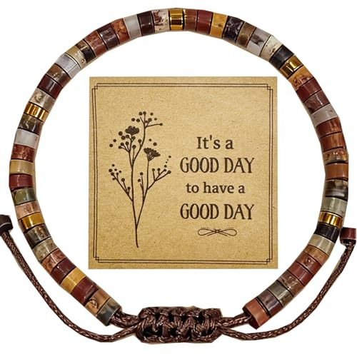 danytes Inspirational Bracelet for Women - Handmade Natural Stone Beaded Wrap Bracelet, Positive Energy Jewelry Gift for Her (Brown Jasper&Good Day)