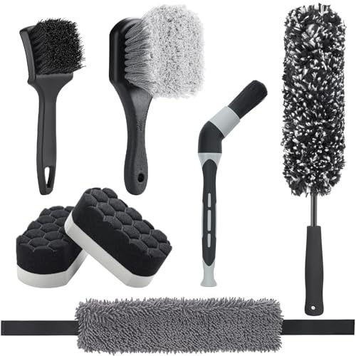 Fantasticlean 7 PCS Kit Nettoyage Voiture, Brosse à Jante en Microfibre, Bande de Nettoyage, Brosses pour Roues et Pneus, Pinceau Detailing, Éponges de Polissage