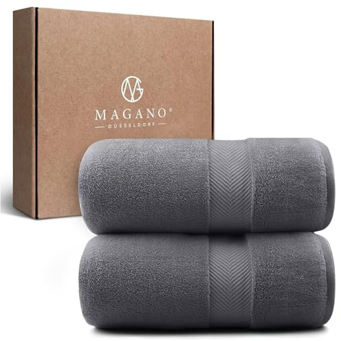 Magano® Luxus Handtücher Set | 2X Handtuch 50x100 cm Grau | Bambus & Baumwolle | 600g/m² Premiumqualität | Gäste Haartuch 2er Set (Steingrau)