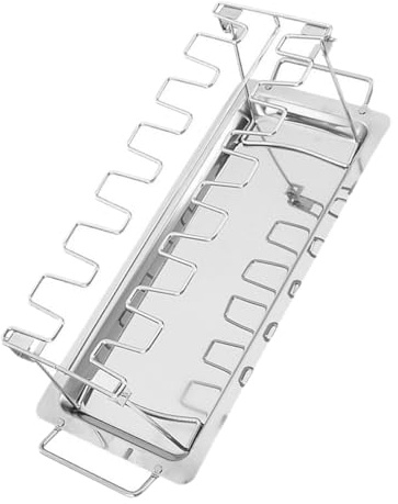 LOORGVEL Support à Rôtir en Acier Inoxydable 14 Fentes avec Plateau Récupérateur pour Ailes et Cuisses de Poulet, Design Multifonction et Facile à Nettoyer pour Four et Grill
