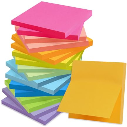 990 Stück Haftnotizen, 9 leuchtende Farben, Klebezettel in 76 mm x 76 mm, leicht beschreibbar, wiederaufklebbar, Sticky Notes für Schule, Zuhause und Büro, 55 Blatt pro Block, insgesamt 18 Blöcke