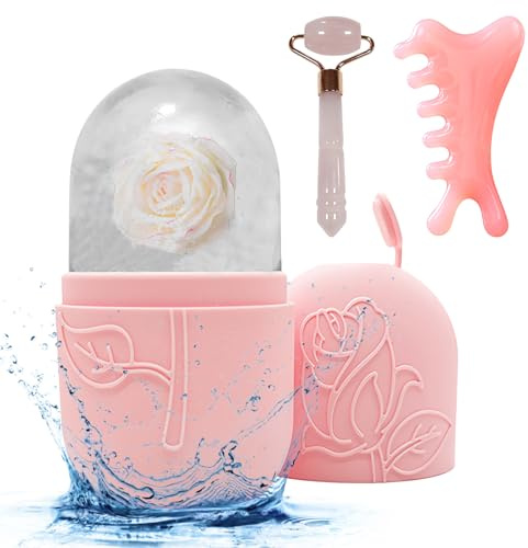 3 Pièces Rouleau De Jade Ice Roller Visage Réduit Les Poches Et Les Rides Resserre Les Pores Apaise La Peau Atténue Les Cernes Réduit Les Douleurs Musculaires (Rose)