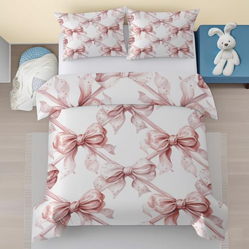 Generisch Rosa Schleifen Baby Bettwäsche Set 100x135 - Niedliche Bowknot Muster Kinderbettwäsche 2 Teilig - Kinder Mädchen Mikrofaser Bettbezug, 1 Kissenbezug 40x60 mit Reißverschluss sTjk93