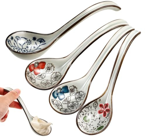 FUNOMOCYA Set 4 Cucchiai da Zuppa in Ceramica Colorati Cucchiai da Portata Leggeri e Resistenti per Uso Domestico e Ristoranti Adatti a Zuppe Calde e Piatti Asiatici