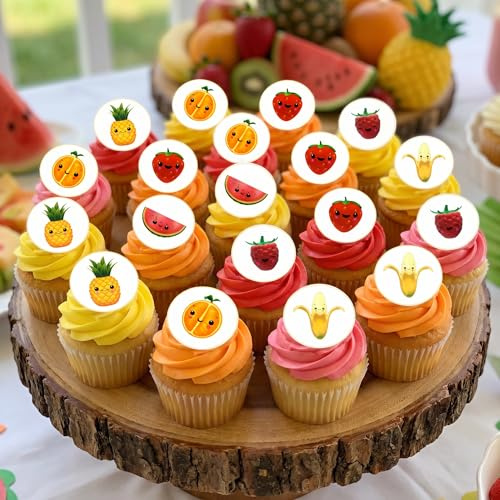 PRE CUT Edible Sensory Fruit Cupcake Drink Toppers Wafer Paper Fondant Icing Kids Party Dancing