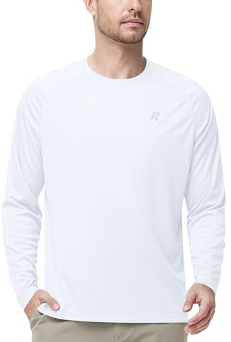 Runhit Men’s Rash Vest Long Sleeve UPF 50+, Quick Dry Lightweight UV Sun Protection Swim Top, SPF Breathable T-Shirt for Running Fishing Hiking & Outdoor
