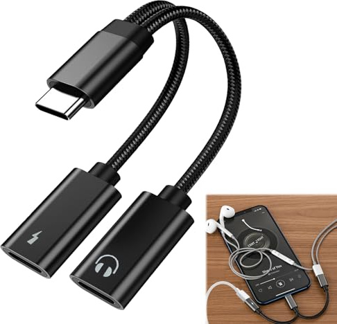 gsgfuis Adaptador Tipo C Doble 2 en 1, USB C Splitter, Adaptador USB C a Jack, Doble Conector Adaptador Auriculares Tipo C de Audio Auxiliar con Carga Rápida, Cable Divisor Adaptador