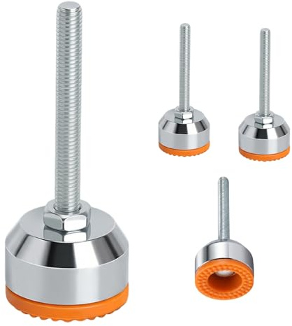 4-Pack Heavy Duty Machine Feet, Height-Adjustable Feet with Threaded Shanks & Rubber Buffers, Adjustable Leveling Feet M8 × 66mm Ø40mm for Workbenches Furniture Machines Tables Office and Industrial
