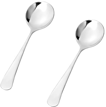 2Pcs Soup Spoons, Spoons, Easy-Clean Round Soup Spoon Set for Home Kitchen Restaurant, Stainless Steel Spoon for Celebrations, Family Dinners, Hotel, Restaurants