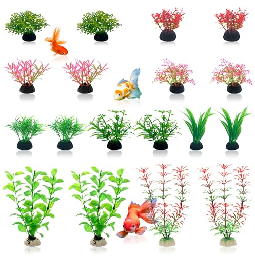 YiiHHooN Plantas de Acuario Artificiales, 18 Piezas Plantas Artificiales para Acuario, 9 Estilos Planta de Plástico para Acuario Planta Decorativas de Césped para Decoración de Pecera Accesorios