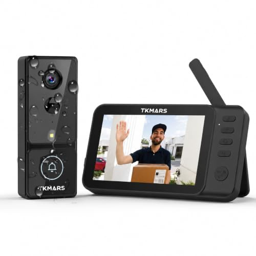 TKMARS Timbre Inalámbrico con Cámara y 4.3 Pantalla, 1080P Videoportero Exterior Impermeable, 170° Gran Angular, Detección de PIR, Activación Activa, Visión Nocturna, Video Doorbell para el Hogar