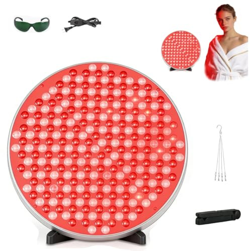 GUOMIS Rotlichtlampe, 660nm & 850nm, 250 LED, Silber1 | Haken + Schutzbrille + Tischständer, Vollaluminium-Panel, Keine Wärmeentwicklung, Für Hautpflege