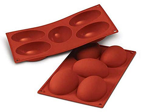 silikomart | SF041 Stampo in Silicone per Monoporzioni MEZZO UOVO, Antiaderente, 5 cavità, Confezione da 1 Stampo per Dolci, 102 x 73 mm, h 36 mm , Made in Italy