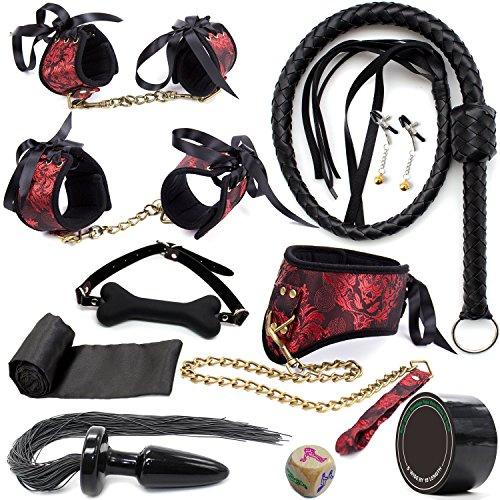 HISIONLEE® Sexy Bed Bondage System Set Fesseln Leather Bondage Kit Satin-Augenmaske Kenbel Analplug (10 Stück)