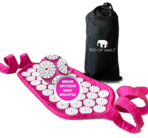 BED OF NAILS Original Acupressure Strap Wrap — 1,848 Pressure Points — On-the-Go Acupuncture Mat Strap for Back Pain Relief — FSA/HSA Eligible, with Carry Bag, 15 x 8”, Pink