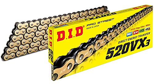 DID Cadena 520VX3 (Oro y Negro) - Longitud: 122 eslabones con unión remachada (ZJ)