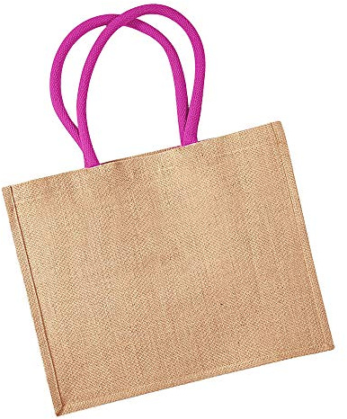 Westford Mill Jutetasche/Einkaufstasche, 21 Liter (2 Stück/Packung) (Einheitsgröße) (Natur/Fuchsia)