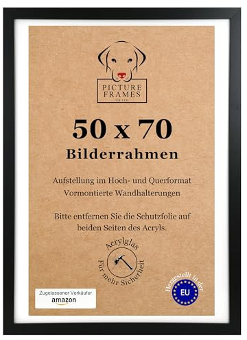 50x70 cm Black Picture Frame – Modern Frame for Art, Posters & Puzzles, Easy to Hang, Ideal for Home or Office Decor