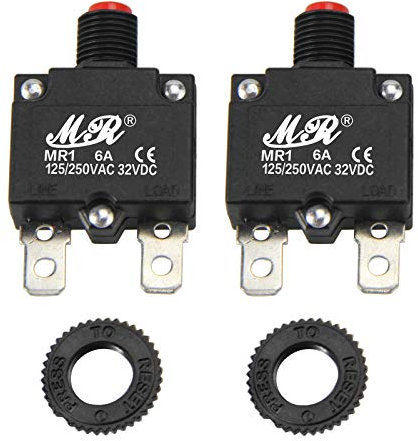 RKURCK 6 Amps Thermal Circuit Breakers 125/250V AC 32V DC Push Button Manual Reset Overload Protector Switch 6A 2 Pcs