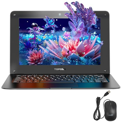 TOPOSH 10.1 Mini Laptop for Kids & Students - Windows 10, Intel Celeron N4000, 8GB RAM, 64GB SSD (Expandable), WiFi, Bluetooth, Portable Lightweight Computer for Girls - Black