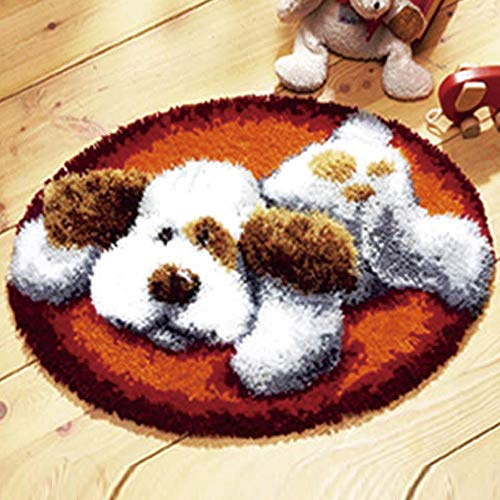 Kit de crochet à faire soi-même - Tapis coussin au crochet pour décoration de la maison - Pour enfants et adultes - Avec motif imprimé sur toile - Tournesol/chien/coccinelle - 50 x 50 cm