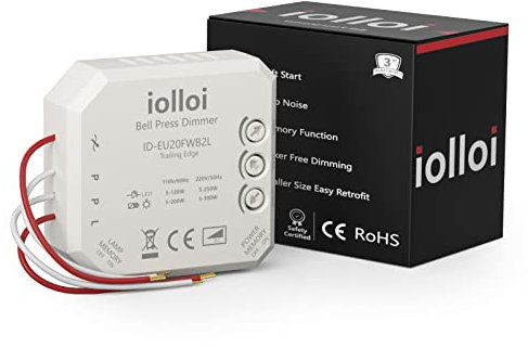 iolloi interruttore dimmer da incasso, per lampadine LED fino a 250 W, alogene fino a 300 W, 3 anni di garanzia(senza neutro)