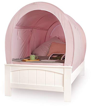 Snuggy Betthimmel - Kinderzelt, Sichtschutz für Kinder I Baldachin Kinderzimmer, tragbares atmungsaktives Gewebe I Faltbares Design für Jungen und Mädchen I Indoorzelt (Rosa, Einzelbett)