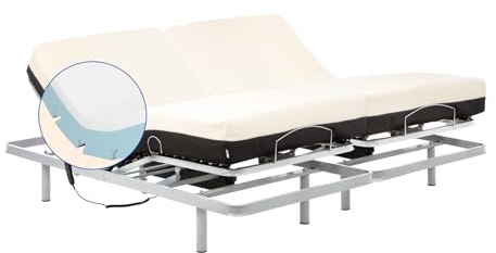 Geriafy - Cama Articulada de Matrimonio Reforzada con Colchón Ortopédico Viscoelástico 20 cm (180x190, Mando por Cable) | Doble lecho independiente, colchones Cotton V6 de 20 cm con funda de algodón