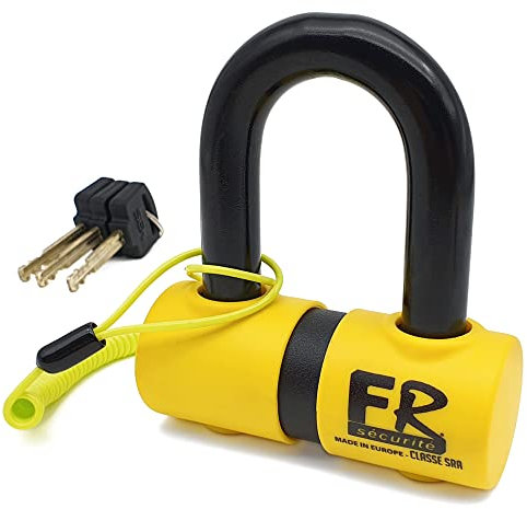 FR SECURITE FR50 Antivol Moto Homologué SRA, Bloque Disque Mini U ø18mm en Acier Cémenté, Testé contre Sciage Coupe-Boulons, Bloc Disque Double Verrouillage, Serrure Haute Sécurité Anti-Crochetage