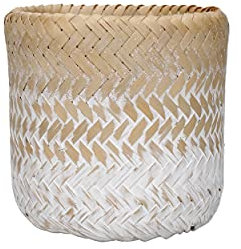 KitchenCraft - Pot de Fleurs en Bambou Tressé pour Petites Plantes d'Intérieurs, Blanc/Beige, 12 x 12 x 11,5 cm