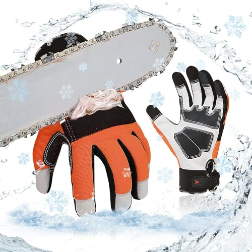 Vgo... Thermal Chainsaw Gloves Waterproof, 12-Layer Protection on Left Hand, Winter Safety Forestry Work Gloves with Touchscreen Goat Leather in Cold Weather(L,1Pair)