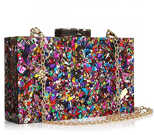 Acrylic Evening Clutch Purse, Womens Multicolor Clutch Bag Elegant Banquet Purse Prom Cocktail Party Handbags (Multi-colored)