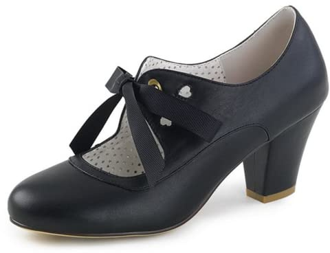 Women's Vintage Shoes Mary Jane Pumps Chunky Block Shoes Heart Hollow Adorable Unique Round Toe Design with Lace Up
