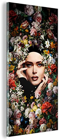 MuchoWow Glasbild Glasfoto Wandbild Bilder Deko 80x160 cm Blume - Frauen - Porträt - Botanisch