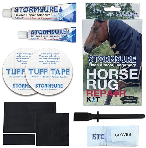 Stormsure Pferdedecken-Reparaturset - Löcher und Risse mit wasserfestem Kleber, Flicken und Klebeband reparieren
