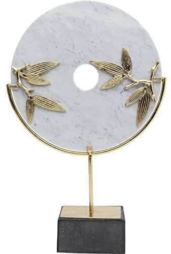 Kare Design Deko Objekt Circle Bamboo, Gold, Weiß, Boxer, foliertem Stahlgestell, Marmor Dekokreis, lackiertem Sockel aus Polyresin, Handgearbeitet, Unikat, 51x33x10 cm (H/B/T)
