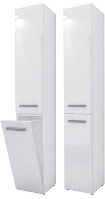 3xE Living Badezimmerschrank Bagnoli Slim VI weiß Hochglanz - Freistehender Schrank, Badezimmersäule, Regal, L: 30 cm, H: 174 cm, B: 30 cm