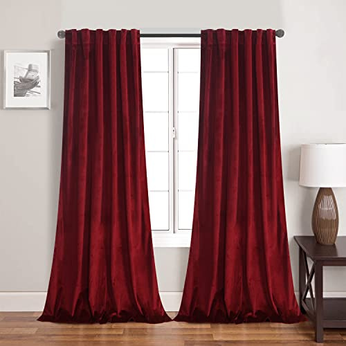 Burgundy Red Velvet Curtains Elegant Window Drapes for Living Room 84 Inch Long Light Dimming Room Back Tab/Rod Pocket Panels Privacy Bedroom Sliding Door Décor, Set of 2 (Burgundy)