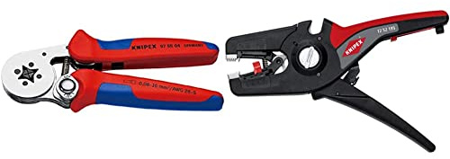 KNIPEX Self-Adjusting Crimping Pliers for Wire ferrules with lateral Access (180 mm) 97 55 04 SB (self-Service Card/Blister) & PreciStrip16 Automatic Insulation Stripper (195 mm) 12 52 195 SB
